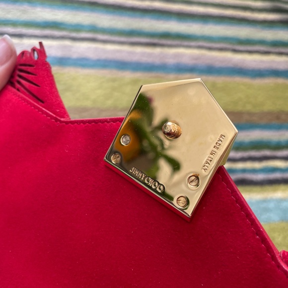 Jimmy Choo Suede Red Clutch - Picture 4 of 7